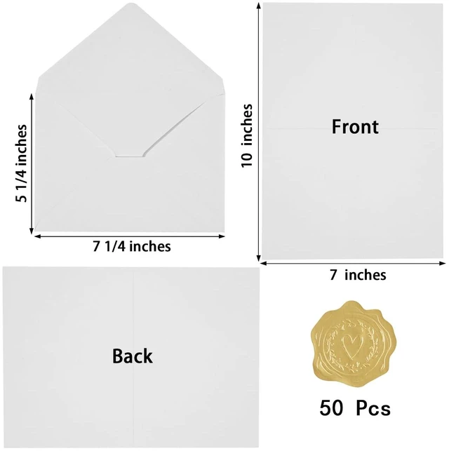 Alt view image 2 of 7 - 50 Pack White A7 Envelopes with Cards and Gold Stickers, 5x7 With Thick Folded Cardstock, For Greeting Cards, Wedding, Birthday, Invitations, Baby Showers