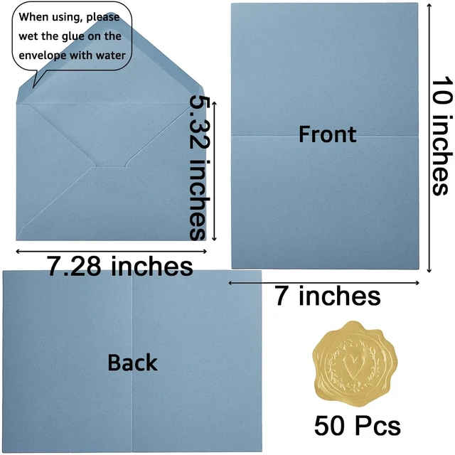 Alt view image 2 of 7 - 50 Pack Dusty Blue A7 Envelopes with Cards and Gold Stickers, 5x7 With Thick Folded Cardstock, For Greeting Cards, Wedding, Birthday, Invitations, Baby Showers