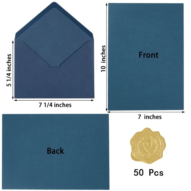 Alt view image 2 of 7 - 50 Pack Navy Blue A7 Envelopes with Cards and Gold Stickers, 5x7 With Thick Folded Cardstock, For Greeting Cards, Wedding, Birthday, Invitations, Baby Showers