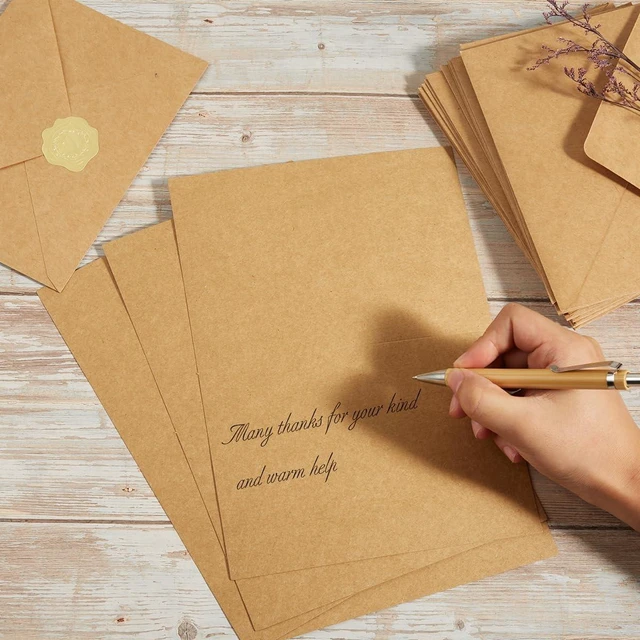 Alt view image 5 of 7 - 50 Pack Kraft Paper A7 Envelopes with Cards and Gold Stickers, 5x7 With Thick Folded Cardstock, For Greeting Cards, Wedding, Birthday, Invitations, Baby Showers