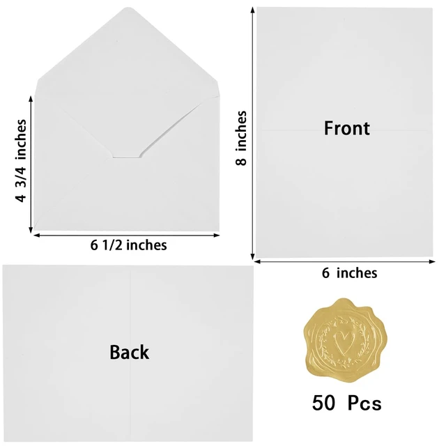 Alt view image 2 of 7 - 50 Pack White A6 Envelopes with Cards and Gold Stickers, 4x6 With Thick Folded Cardstock, For Greeting Cards, Wedding, Birthday, Invitations, Baby Showers