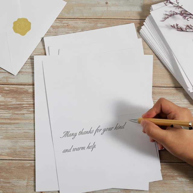 Alt view image 6 of 7 - 50 Pack White A7 Envelopes with Cards and Gold Stickers, 5x7 With Thick Folded Cardstock, For Greeting Cards, Wedding, Birthday, Invitations, Baby Showers