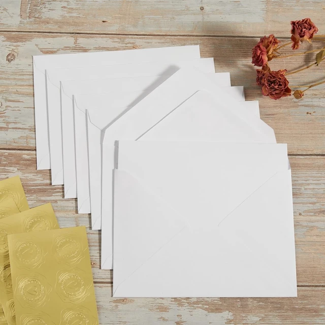 Alt view image 7 of 7 - 50 Pack White A7 Envelopes with Cards and Gold Stickers, 5x7 With Thick Folded Cardstock, For Greeting Cards, Wedding, Birthday, Invitations, Baby Showers