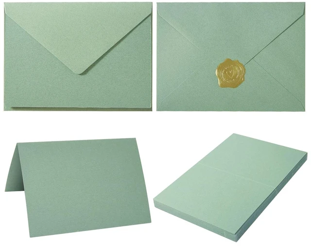 Main image of 50 Pack Sage-Green A7 Envelopes with Cards and Gold Stickers, 5x7 With Thick Folded Cardstock, For Greeting Cards, Wedding, Birthday, Invitations, Baby Showers