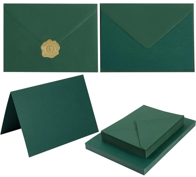 Main image of 50 Pack Dark Green A7 Envelopes with Cards and Gold Stickers, 5x7 With Thick Folded Cardstock, For Greeting Cards, Wedding, Birthday, Invitations, Baby Showers