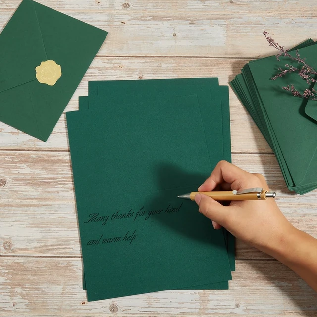 Alt view image 5 of 7 - 50 Pack Dark Green A7 Envelopes with Cards and Gold Stickers, 5x7 With Thick Folded Cardstock, For Greeting Cards, Wedding, Birthday, Invitations, Baby Showers