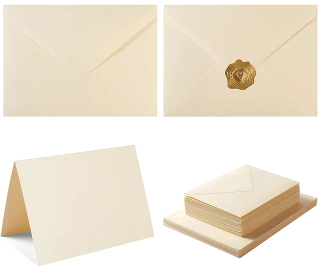 Main image of 50 Pack Cream A7 Envelopes with Cards and Gold Stickers, 5x7 With Thick Folded Cardstock, For Greeting Cards, Wedding, Birthday, Invitations, Baby Showers