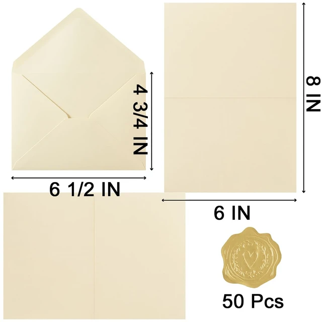 Alt view image 2 of 6 - 50 Pack Cream A6 Envelopes with Cards and Gold Stickers, 4x6 With Thick Folded Cardstock, For Greeting Cards, Wedding, Birthday, Invitations, Baby Showers