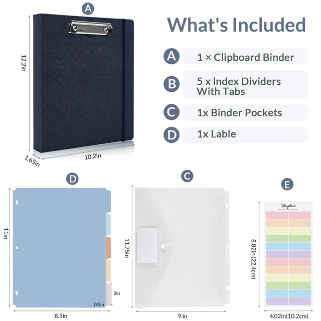 Alt view image 2 of 7 - Clipboard Binder with Dividers,1 Inch 3 Ring Binder with Clipboard on Front, Clipboard Folder with Pocket, Labels Office Supplies Blue