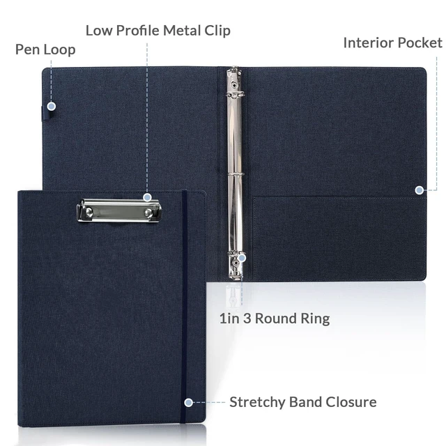 Alt view image 3 of 7 - Clipboard Binder with Dividers,1 Inch 3 Ring Binder with Clipboard on Front, Clipboard Folder with Pocket, Labels Office Supplies Blue