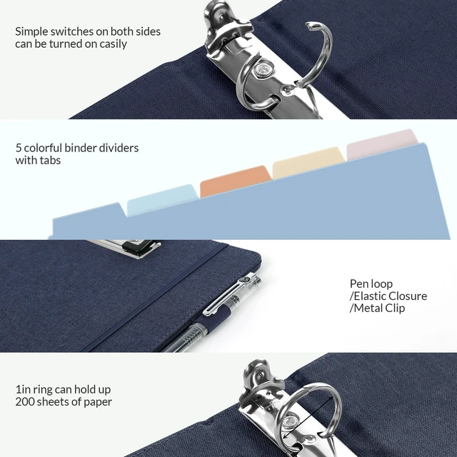 Alt view image 5 of 7 - Clipboard Binder with Dividers,1 Inch 3 Ring Binder with Clipboard on Front, Clipboard Folder with Pocket, Labels Office Supplies Blue