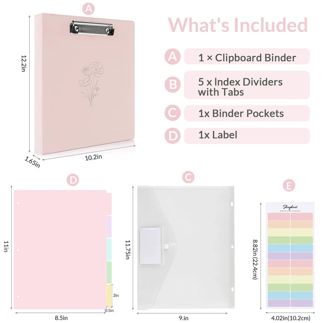 Alt view image 3 of 7 - Pink 3 Ring Binder with Clipboard,1 Inch Linen Binder for 3 Hole Punch Letter Size Loose Leaf Paper with 5 Dividers, Pocket and Labels School and Office Supplies