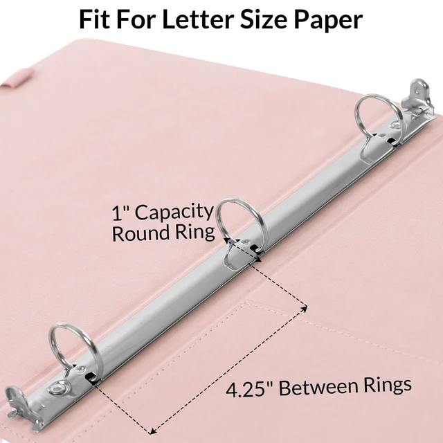 Alt view image 6 of 7 - Pink 3 Ring Binder with Clipboard,1 Inch Linen Binder for 3 Hole Punch Letter Size Loose Leaf Paper with 5 Dividers, Pocket and Labels School and Office Supplies
