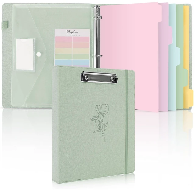 Main image of Clipboard Binder with Dividers,1 Inch Linen 3 Ring Binder with Clipboard on Front for Organizer, Clipboard Folder with Pocket, Labels Office Supplies OliveGreen