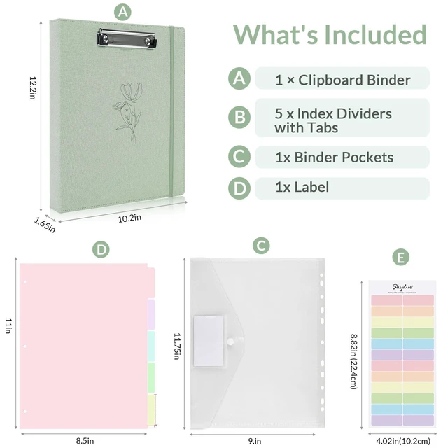 Alt view image 3 of 7 - Clipboard Binder with Dividers,1 Inch Linen 3 Ring Binder with Clipboard on Front for Organizer, Clipboard Folder with Pocket, Labels Office Supplies OliveGreen