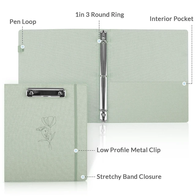 Alt view image 4 of 7 - Clipboard Binder with Dividers,1 Inch Linen 3 Ring Binder with Clipboard on Front for Organizer, Clipboard Folder with Pocket, Labels Office Supplies OliveGreen