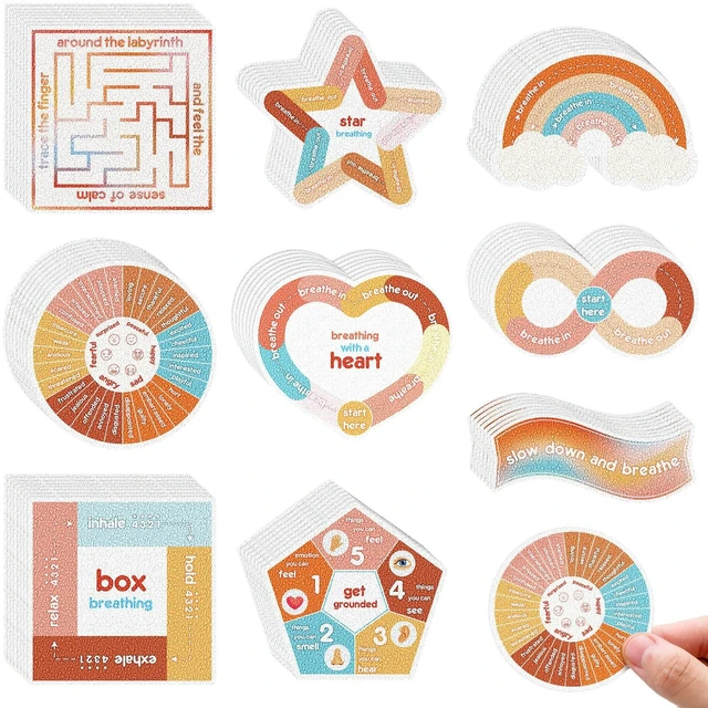 Main image of 72 Pcs Anxiety Sensory Breathing Stickers,Groovy Color Adults Fidget Mindfulness 9 Styles Calm down Items mental health stickers Anxiety Relief Breathing Exercises