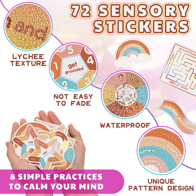 Alt view image 3 of 6 - 72 Pcs Anxiety Sensory Breathing Stickers,Groovy Color Adults Fidget Mindfulness 9 Styles Calm down Items mental health stickers Anxiety Relief Breathing Exercises