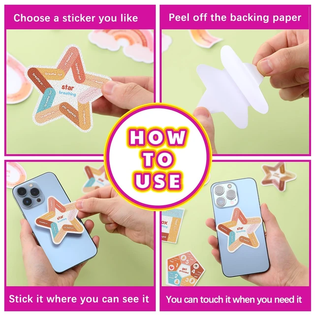 Alt view image 4 of 6 - 72 Pcs Anxiety Sensory Breathing Stickers,Groovy Color Adults Fidget Mindfulness 9 Styles Calm down Items mental health stickers Anxiety Relief Breathing Exercises