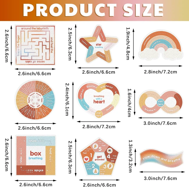 Alt view image 2 of 6 - 72 Pcs Anxiety Sensory Breathing Stickers,Groovy Color Adults Fidget Mindfulness 9 Styles Calm down Items mental health stickers Anxiety Relief Breathing Exercises
