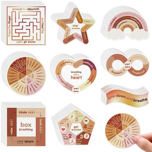 Main image of 72 Pcs Anxiety Sensory Breathing Stickers,Boho Color Adults Fidget Mindfulness 9 Styles Calm down Items mental health stickers Anxiety Relief Breathing Exercises