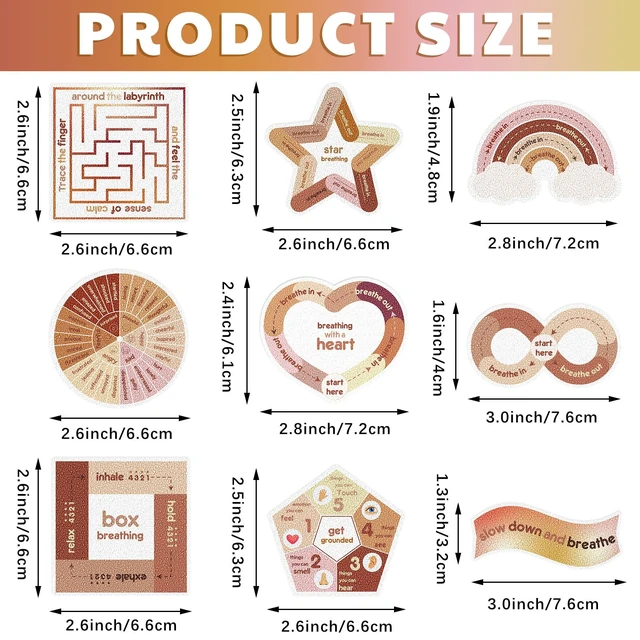 Alt view image 2 of 5 - 72 Pcs Anxiety Sensory Breathing Stickers,Boho Color Adults Fidget Mindfulness 9 Styles Calm down Items mental health stickers Anxiety Relief Breathing Exercises