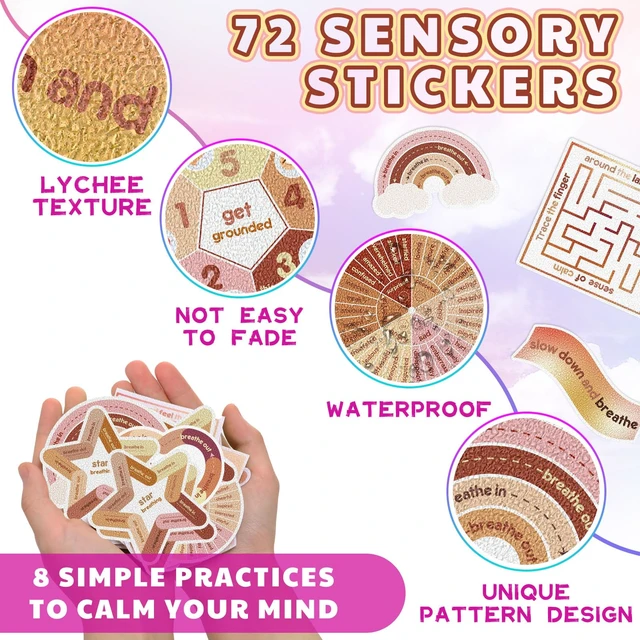Alt view image 3 of 5 - 72 Pcs Anxiety Sensory Breathing Stickers,Boho Color Adults Fidget Mindfulness 9 Styles Calm down Items mental health stickers Anxiety Relief Breathing Exercises