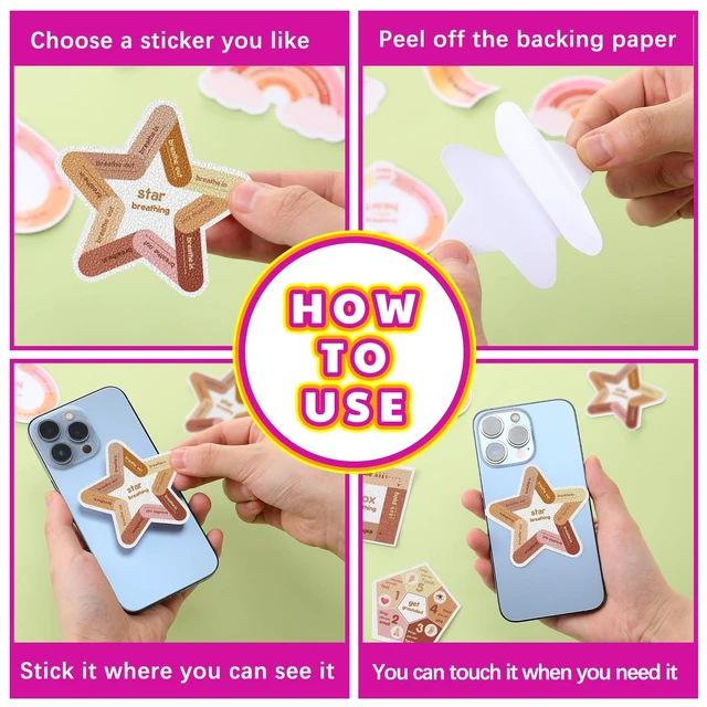Alt view image 4 of 5 - 72 Pcs Anxiety Sensory Breathing Stickers,Boho Color Adults Fidget Mindfulness 9 Styles Calm down Items mental health stickers Anxiety Relief Breathing Exercises