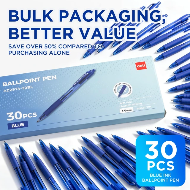 Alt view image 2 of 7 - Pens Bulk,30 Pack Pens Blue Ink, 1.0MM Medium Point Ballpoint Pens Smooth Writing, Retractable Pens with Soft Grip, No Bleed,Fast Dry, for Office School Home Use