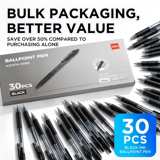 Alt view image 2 of 7 - Pens Bulk,30 Pack Pens Black Ink, 1.0MM Medium Point Ballpoint Pens Smooth Writing, Retractable Pens with Soft Grip, No Bleed,Fast Dry, for Office School Home Use