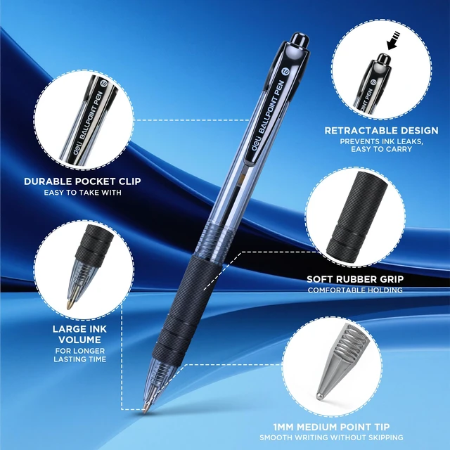 Alt view image 3 of 7 - Pens Bulk,30 Pack Pens Black Ink, 1.0MM Medium Point Ballpoint Pens Smooth Writing, Retractable Pens with Soft Grip, No Bleed,Fast Dry, for Office School Home Use