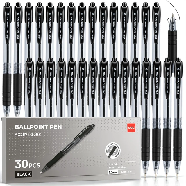 Main image of Pens Bulk,30 Pack Pens Black Ink, 1.0MM Medium Point Ballpoint Pens Smooth Writing, Retractable Pens with Soft Grip, No Bleed,Fast Dry, for Office School Home Use