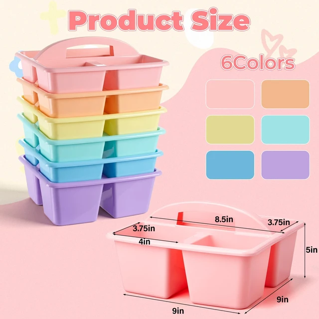 Alt view image 3 of 7 - 6 Pack Classroom Caddy Organizer with Handle Bulk, Macaron Color Plastic Art Craft Cleaning Caddy, Small Multipurpose Supply Organization Storage, Basket for Table Desk Office Pencil Teacher