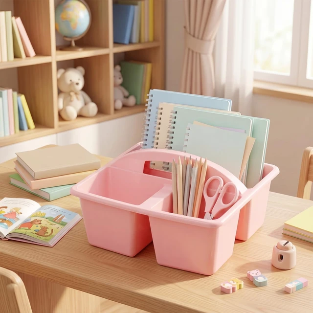Alt view image 6 of 7 - 6 Pack Classroom Caddy Organizer with Handle Bulk, Macaron Color Plastic Art Craft Cleaning Caddy, Small Multipurpose Supply Organization Storage, Basket for Table Desk Office Pencil Teacher