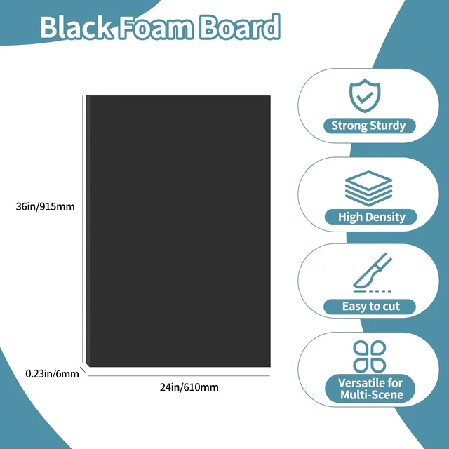 Alt view image 2 of 7 - 4 Pack Foam Board 24"x36", 0.23 Inch Thickness Black Poster Board, Double-Sided Acid-Free Foam Core Board, Large Lightweight Polystyrene Mat Board for Painting, Display, Craft & School Projects