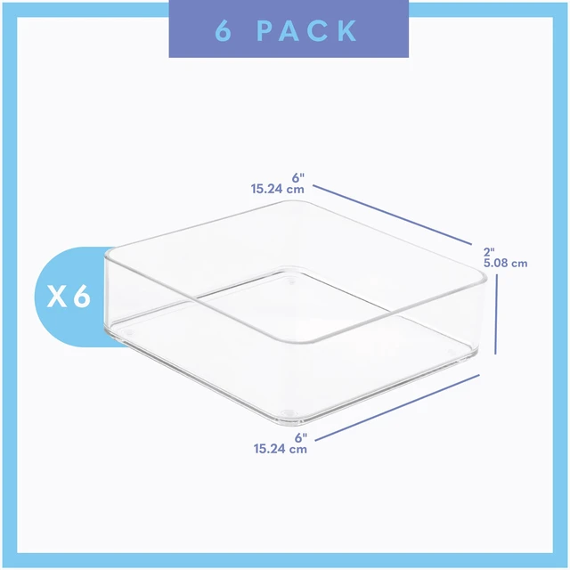 Alt view image 3 of 5 - Plastic Clear Drawer Organizers. Bathroom, Kitchen, Bedroom, Makeup, Office Organizer Bins, Storage Trays. Heavy Duty, Stackable. 6" x 6" x 2" Set of 6