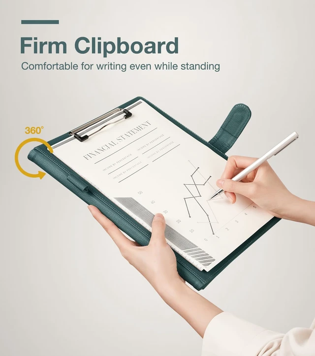 Alt view image 3 of 7 - Clipboard Folder Padfolio A4, Writing Portfolios Faux Leather Clipboards with Cover for Legal Pad Holder Letter Size 8.5 x 11 for Business Conference Notepad Clip Board (Gray Green)