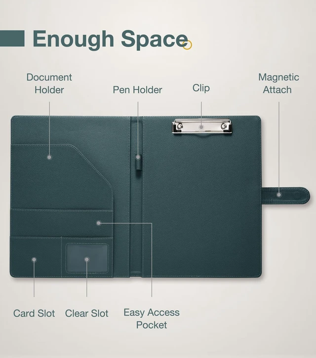 Alt view image 4 of 7 - Clipboard Folder Padfolio A4, Writing Portfolios Faux Leather Clipboards with Cover for Legal Pad Holder Letter Size 8.5 x 11 for Business Conference Notepad Clip Board (Gray Green)