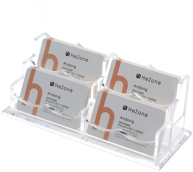 Main image of Business Card Holder Display for Desk, Cards Organizer Case for Women and Men 4 Slot 2 Tier, Clear Acrylic Business Card Stand Rack with 1 Pack (4 Grid-H)