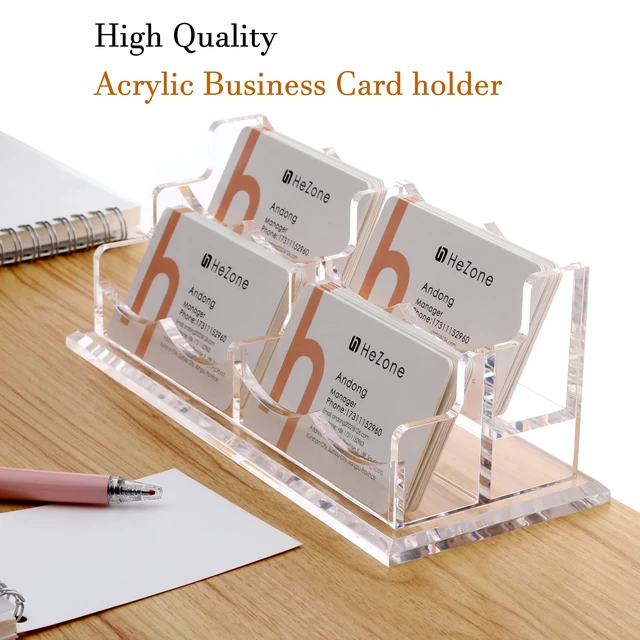 Alt view image 2 of 7 - Business Card Holder Display for Desk, Cards Organizer Case for Women and Men 4 Slot 2 Tier, Clear Acrylic Business Card Stand Rack with 1 Pack (4 Grid-H)