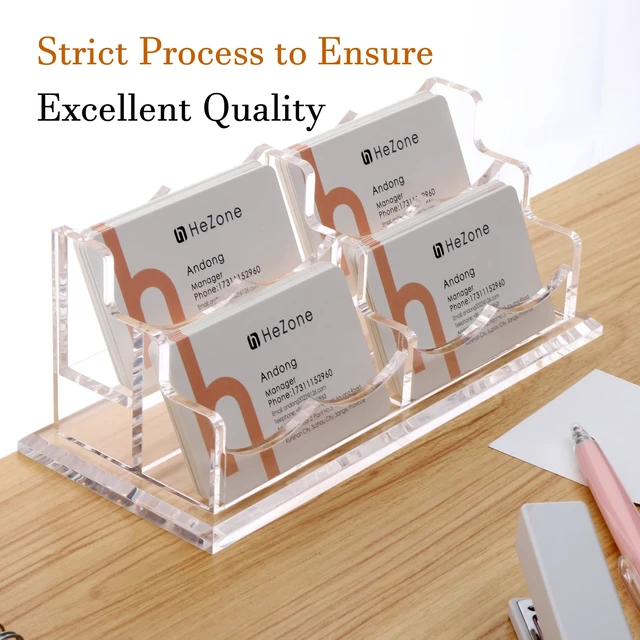 Alt view image 3 of 7 - Business Card Holder Display for Desk, Cards Organizer Case for Women and Men 4 Slot 2 Tier, Clear Acrylic Business Card Stand Rack with 1 Pack (4 Grid-H)