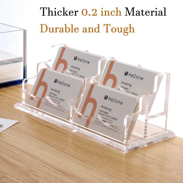 Alt view image 5 of 7 - Business Card Holder Display for Desk, Cards Organizer Case for Women and Men 4 Slot 2 Tier, Clear Acrylic Business Card Stand Rack with 1 Pack (4 Grid-H)