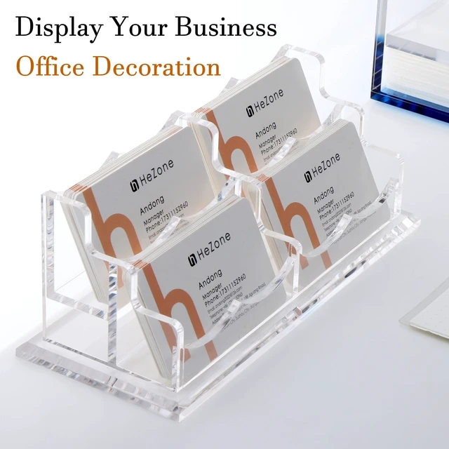 Alt view image 6 of 7 - Business Card Holder Display for Desk, Cards Organizer Case for Women and Men 4 Slot 2 Tier, Clear Acrylic Business Card Stand Rack with 1 Pack (4 Grid-H)