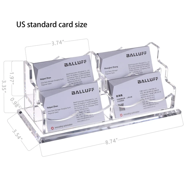 Alt view image 7 of 7 - Business Card Holder Display for Desk, Cards Organizer Case for Women and Men 4 Slot 2 Tier, Clear Acrylic Business Card Stand Rack with 1 Pack (4 Grid-H)