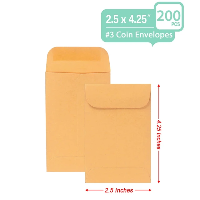 Alt view image 3 of 7 - 200PCS #3 Coin Envelopes 2.5x4.25 inches Brown Kraft Envelopes Classic Small Parts Gummed Flap for Coins, Cash, Credit Cards, Seeds