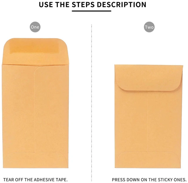 Alt view image 6 of 7 - 200PCS #3 Coin Envelopes 2.5x4.25 inches Brown Kraft Envelopes Classic Small Parts Gummed Flap for Coins, Cash, Credit Cards, Seeds