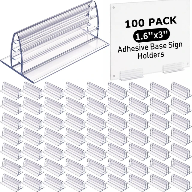 Main image of 100 Pcs Sign Holder, Adhesive Base Sign Holders Multiple Uses for Counters, Warehouses, Base Holders with Strong Adhesive (1.6 * 3in)