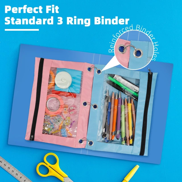 Alt view image 2 of 7 - Pencil Pouch for 3 Ring Binder, 24 Pack Pencil Bags with Zipper, Large Capacity Pencil Case for Binder Assorted Color Pencil Case Pouch with Clear Window and Grommets Pencil Pocket for Office Supplies