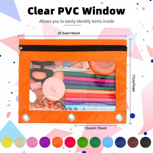 Alt view image 3 of 7 - Pencil Pouch for 3 Ring Binder, 24 Pack Pencil Bags with Zipper, Large Capacity Pencil Case for Binder Assorted Color Pencil Case Pouch with Clear Window and Grommets Pencil Pocket for Office Supplies