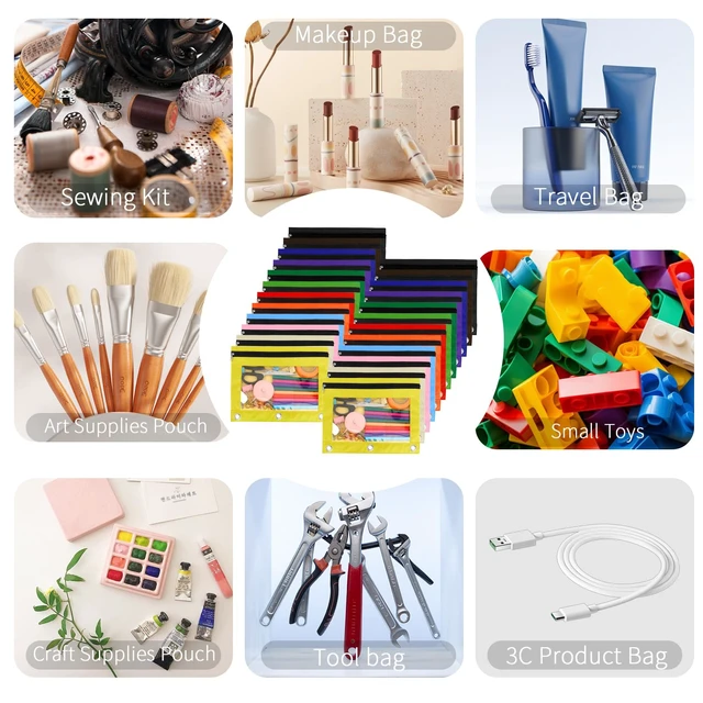 Alt view image 7 of 7 - Pencil Pouch for 3 Ring Binder, 24 Pack Pencil Bags with Zipper, Large Capacity Pencil Case for Binder Assorted Color Pencil Case Pouch with Clear Window and Grommets Pencil Pocket for Office Supplies
